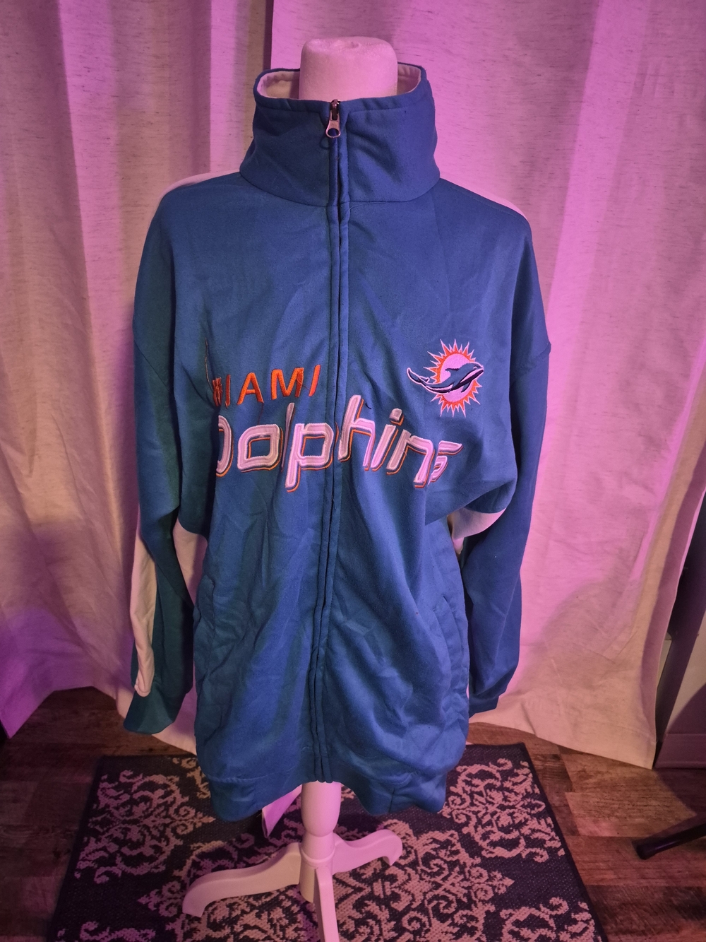 Miami Dolphins NFL Football Full Zip Jacket Blue/White Mens Size M